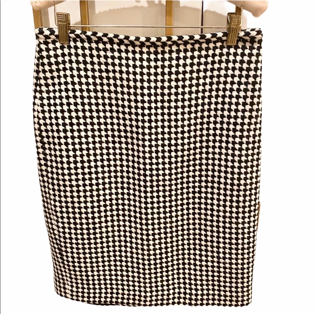 LOFT Black White Wool Blend Houndstooth Skirt 8P